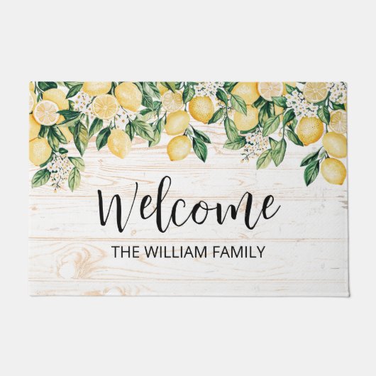 Monogrammed gele citroenboom wit hout deurmat (Voorkant)