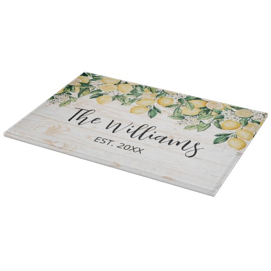 Monogrammed gele citroenboom wit hout snijplank (Hoek)