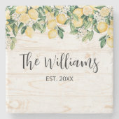 Monogrammed gele citroenboom wit hout stenen onderzetter (Voorkant)