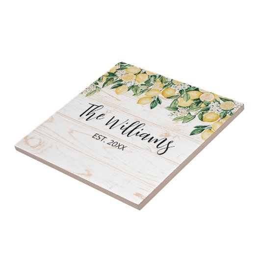 Monogrammed gele citroenboom wit hout tegeltje (Zijkant)