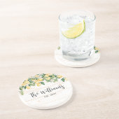 Monogrammed gele citroenboom wit hout zandsteen onderzetter (Zijkant)