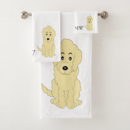 Monogrammed Gele Goldendoodle Dog Design Bad Handdoek