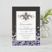 Monogrammed Gemstone Mermaid Quinceañera Kaart (Staand voorkant)