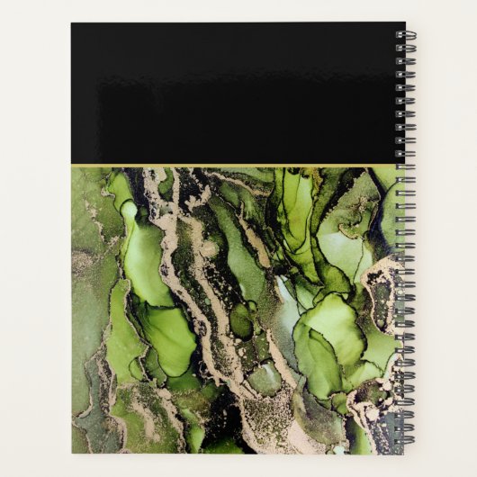 Monogrammed genaamd Black Green Gold Abstract Planner (Achterkant)