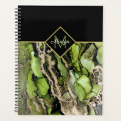 Monogrammed genaamd Black Green Gold Abstract Planner (Voorkant)