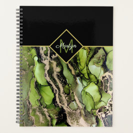 Monogrammed genaamd Black Green Gold Abstract Planner