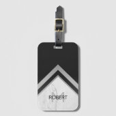 Monogrammed Geometric Chevron Black Silver Marble Bagagelabel (Voorkant (verticaal))