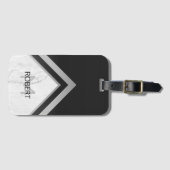 Monogrammed Geometric Chevron Black Silver Marble Bagagelabel (Voorkant (horizontaal))