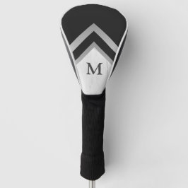 Monogrammed Geometric Chevron Black Silver Marble Golfheadcover