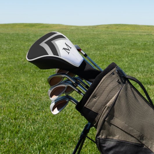 Monogrammed Geometric Chevron Black Silver Marble Golfheadcover (Insitu)