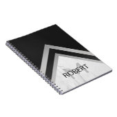 Monogrammed Geometric Chevron Black Silver Marble Notitieboek (Rechterzijde)
