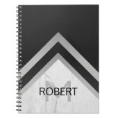 Monogrammed Geometric Chevron Black Silver Marble Notitieboek (Voorkant)