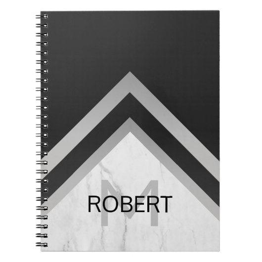 Monogrammed Geometric Chevron Black Silver Marble Notitieboek (Voorkant)