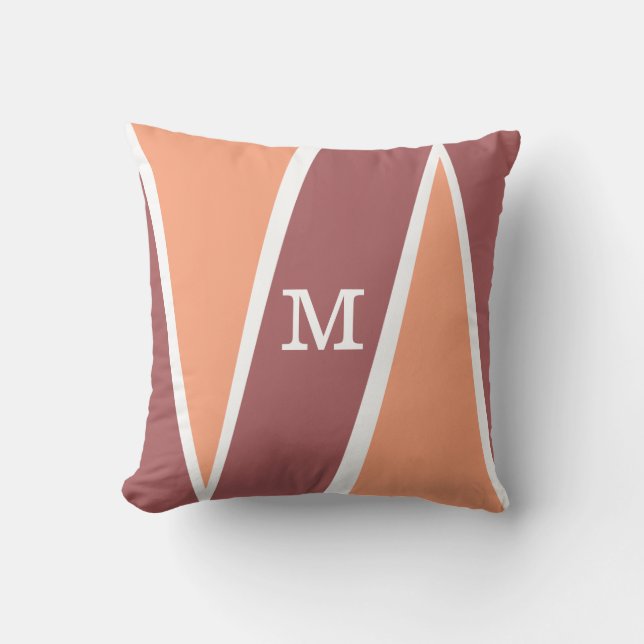 Monogrammed Geometric Pattern Oranje Marsala Kussen (Voorkant)