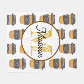Monogrammed gepersonaliseerde fleece deken koffie (Voorkant (Horizontaal))