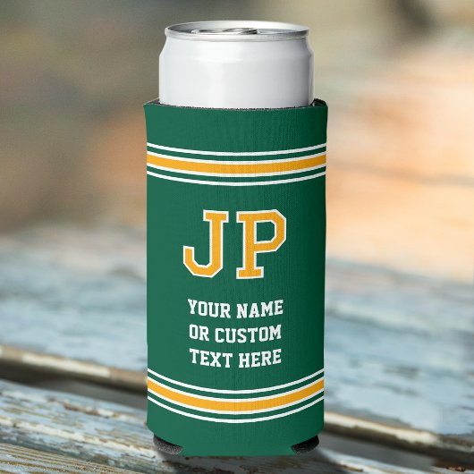 Monogrammed Gepersonaliseerde tekst Groen Goud Seltzer Blikjeskoeler