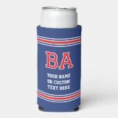 Monogrammed gepersonaliseerde tekst Navy Red Seltzer Blikjeskoeler (Seltzer Voorkant)