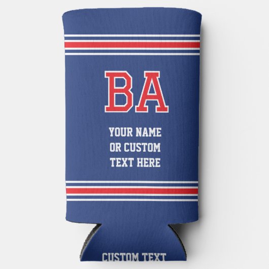 Monogrammed gepersonaliseerde tekst Navy Red Seltzer Blikjeskoeler (Voorkant)