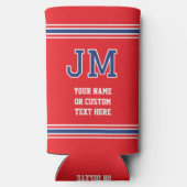 Monogrammed Gepersonaliseerde Tekst Rood Marine Bl Seltzer Blikjeskoeler (Achterkant)