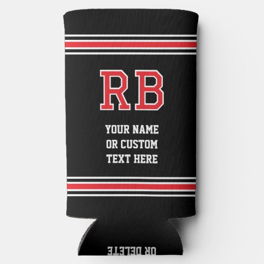 Monogrammed Gepersonaliseerde tekst Rood Zwart Seltzer Blikjeskoeler (Achterkant)