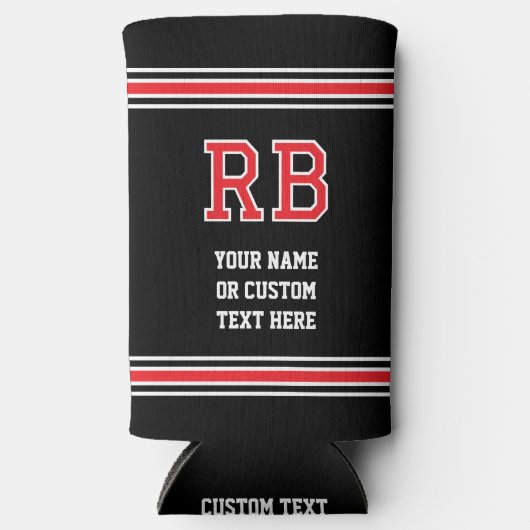 Monogrammed Gepersonaliseerde tekst Rood Zwart Seltzer Blikjeskoeler (Voorkant)
