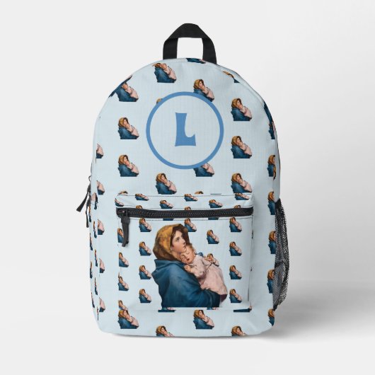 Monogrammed Gezegende Maagd Maria Blauwe Luier Tas (Voorkant)