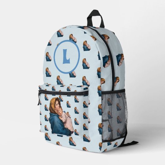 Monogrammed Gezegende Maagd Maria Blauwe Luier Tas (Achterkant Hoek Rechts)