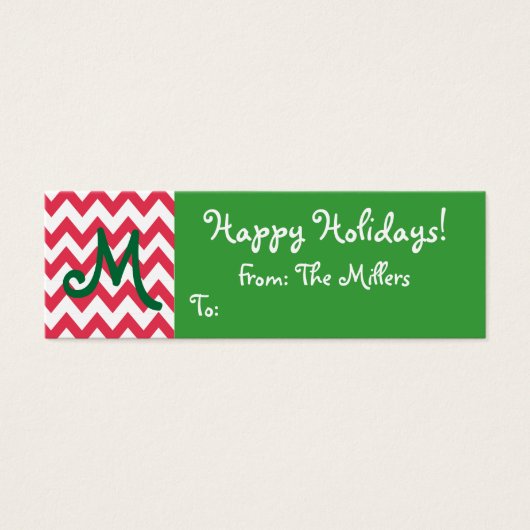 Monogrammed Gift Label met Chevron Mini Visitekaartjes (Voorkant)