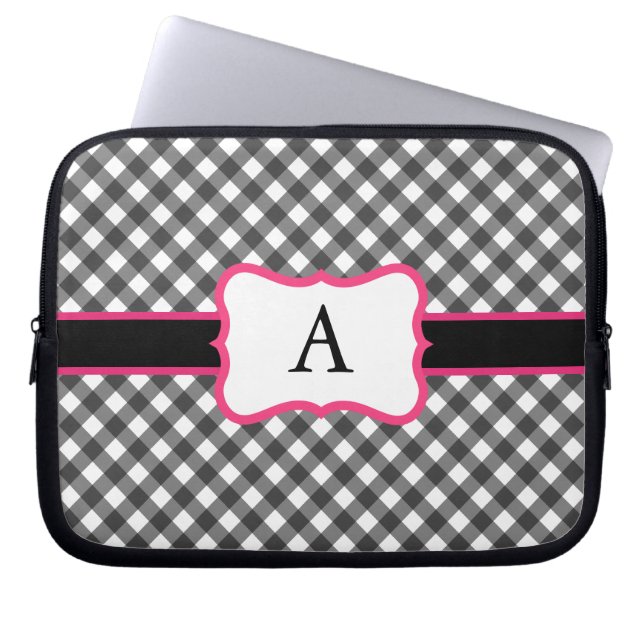 Monogrammed Gingham Laptop Hoesje Laptop Sleeve (Voorkant)