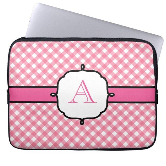 Monogrammed Gingham Laptop Hoesje Sleeve (Voorkant)
