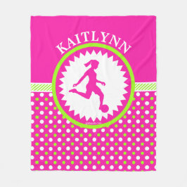 Monogrammed Girls Soccer Pink - Green Polka-Stippe Fleece Deken