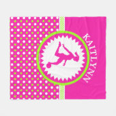 Monogrammed Girls Soccer Pink - Green Polka-Stippe Fleece Deken (Voorkant (Horizontaal))
