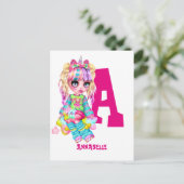 Monogrammed Girls Unicorn Cute  Briefkaart (Staand voorkant)