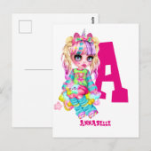 Monogrammed Girls Unicorn Cute  Briefkaart (Voorkant / Achterkant)