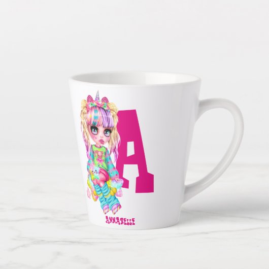 Monogrammed Girls Unicorn Cute  Latte Mok (Rechts)