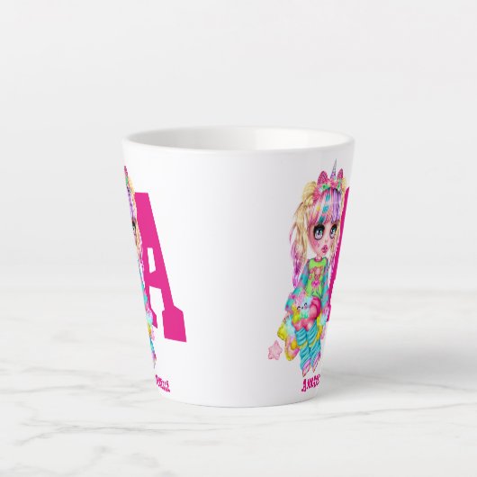 Monogrammed Girls Unicorn Cute  Latte Mok (Voorkant)