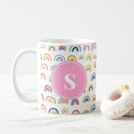 Monogrammed Girly Cute Rainbow Pattern Koffiemok