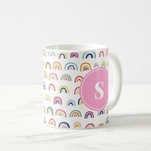 Monogrammed Girly Cute Rainbow Pattern Koffiemok (Voorkant rechts)