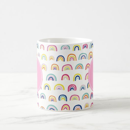 Monogrammed Girly Cute Rainbow Pattern Koffiemok (Center)