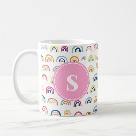 Monogrammed Girly Cute Rainbow Pattern Koffiemok (Links)