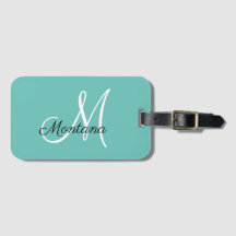 Monogrammed Girly Elegant Simple Blauwgroen Travel
