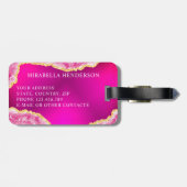 Monogrammed Girly Hot Pink Bright Bagagelabel (Achterkant horizontaal)