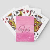 Monogrammed Girly Hot Pink Ombre Shimmer Pokerkaarten (Achterkant)