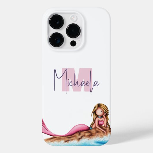 Monogrammed Girly Mermaid Case-Mate iPhone Case (Achterkant)