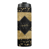 Monogrammed Girly Modern Black Gold Glitter Script Thermosbeker (Voorkant)