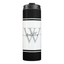 Monogrammed Girly Modern Trendy Script Black White