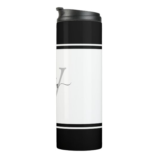 Monogrammed Girly Modern Trendy Script Black White Thermosbeker (Geroteerd rechts)