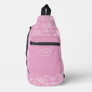 Monogrammed Girly Pink Blush Bloempatroon Sling Bag
