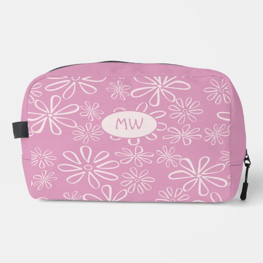 Monogrammed Girly Pink & Blush Bloempatroon Toilettasje (Voorkant)