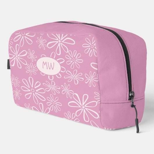 Monogrammed Girly Pink & Blush Bloempatroon Toilettasje (Rechterhoek)